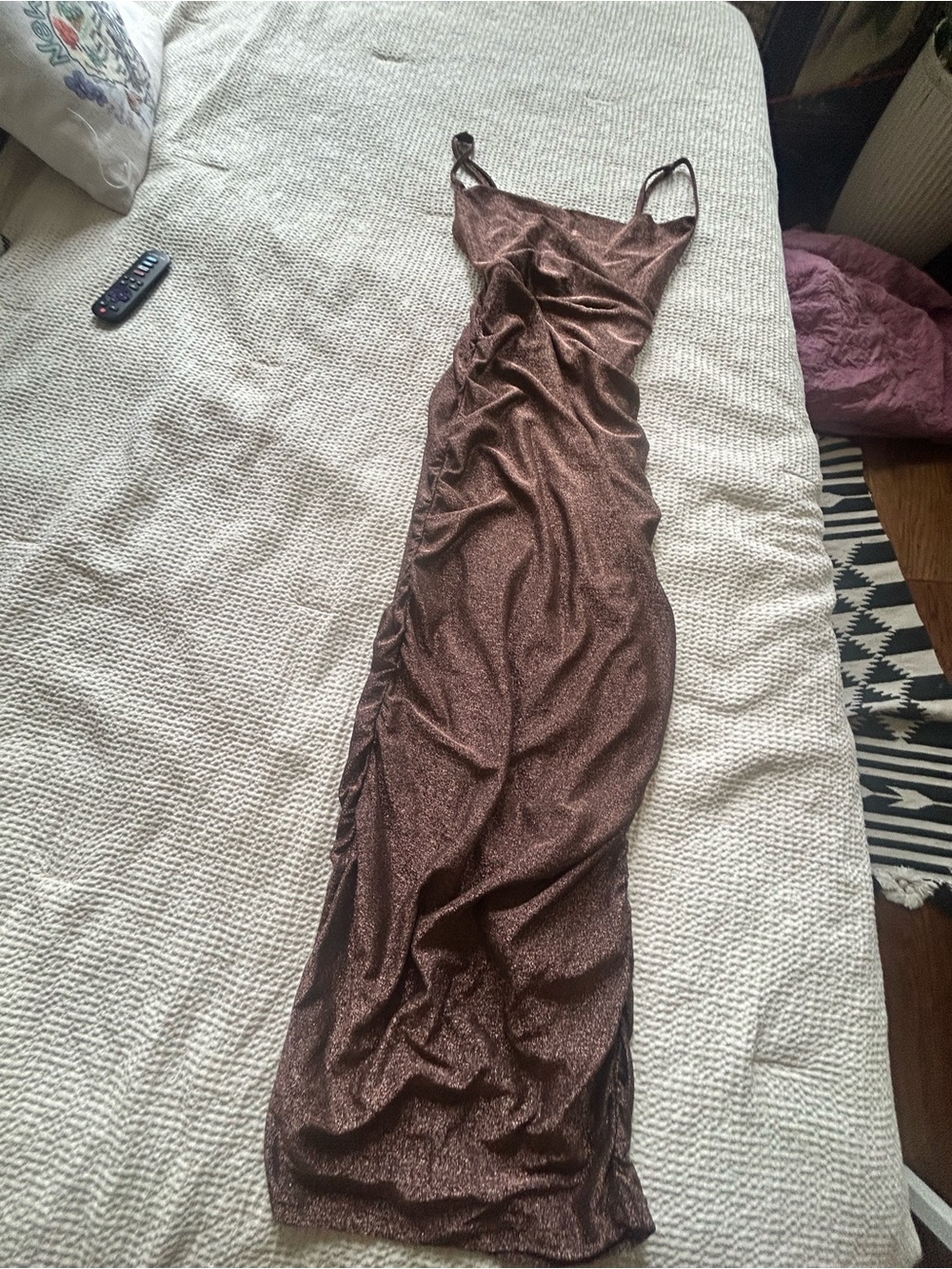 Showpo Metallic Brown Slip Maxi Dress